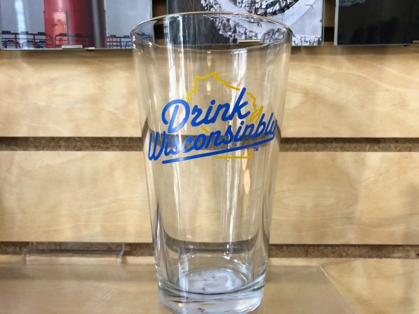 Drink Wisconsinbly Classic Blue & Yellow Pint Glass