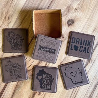 Wisconsin Leather Coasters Set of 6